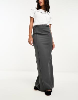 river island tailored pencil maxi skirt in dark grey