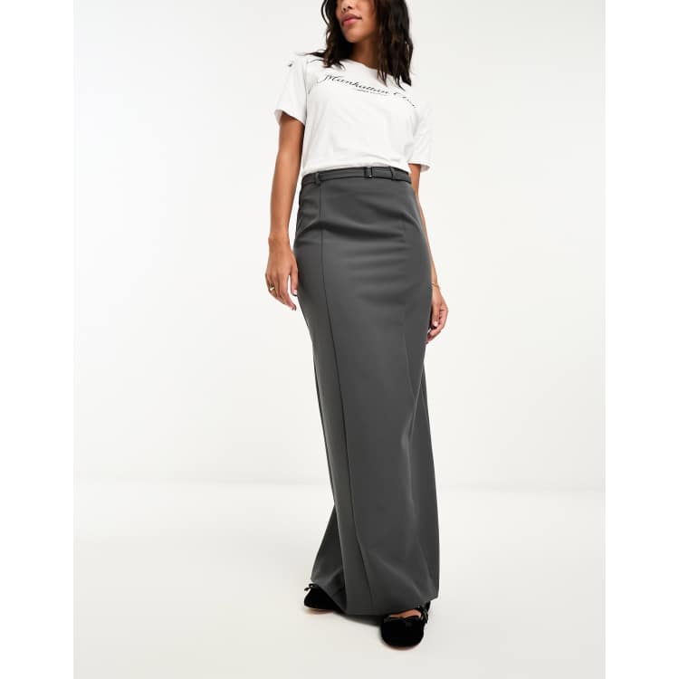 River Island tailored pencil maxi skirt in dark grey ASOS