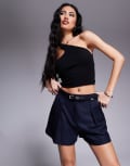 [River Island] River Island tailored shorts in navy pinstripe 14 NAVY
