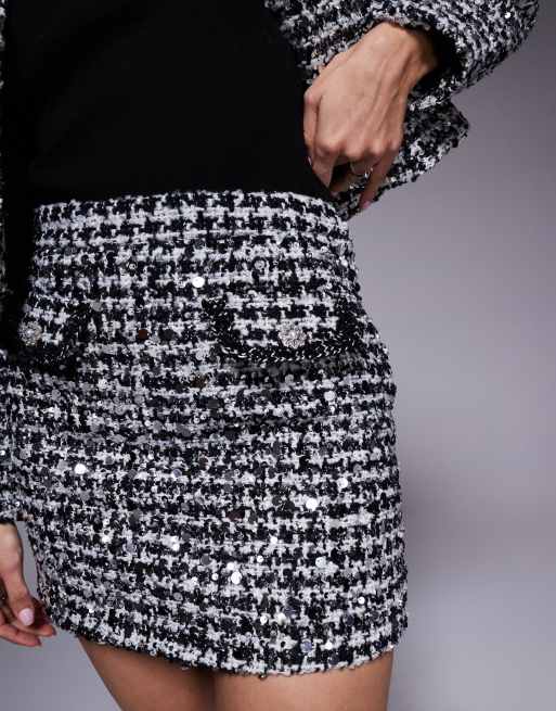 River Island tailored sparkle boucle mini skirt in black ASOS