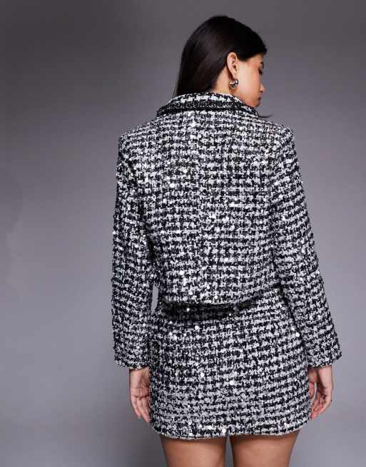 River Island tailored sparkly boucle jacket in black , 4 of 4