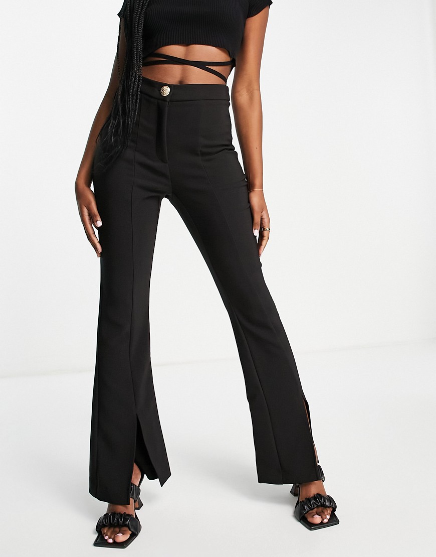 River Island tailored split front flared pants in black