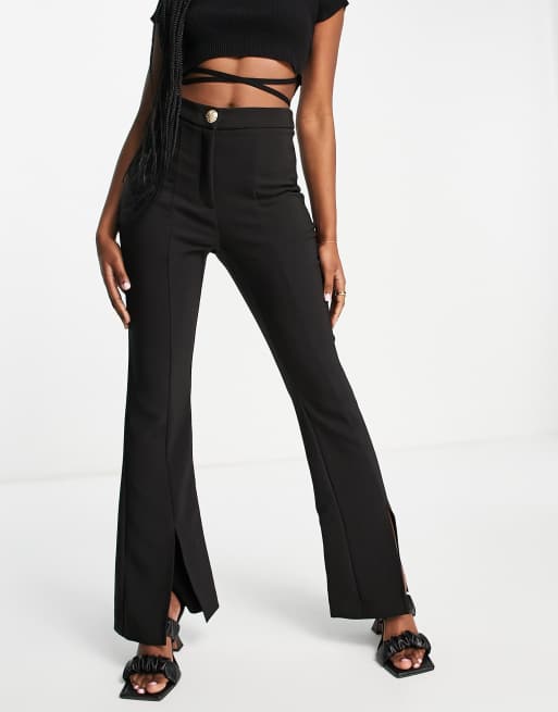 Topshop contrast denim waistband straight leg pants in black