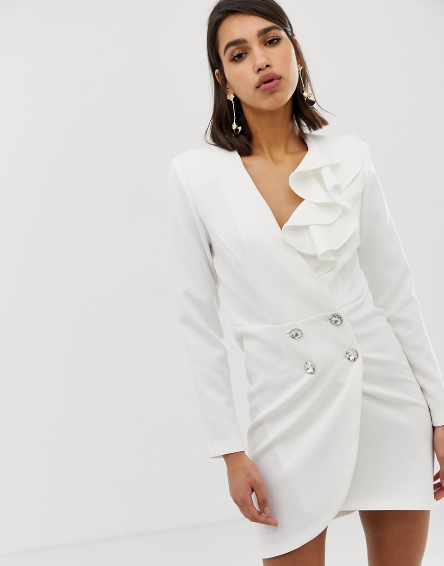 River Island tailored tux dress in white