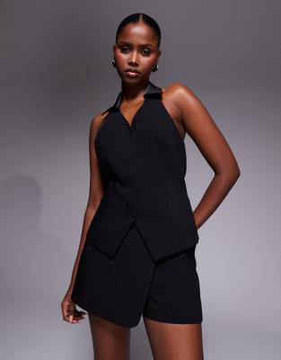 River Island Tailored Tuxedo Mini Skort In Black