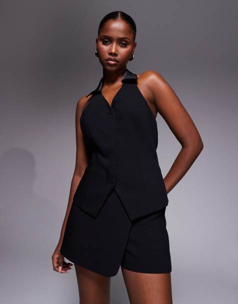 River Island tailored tuxedo mini skort in black