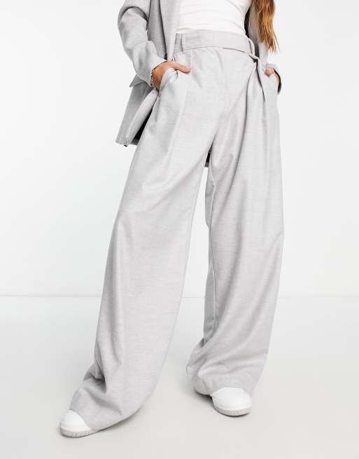 River Island tailored wide leg dad pants in light grey (part of a set)