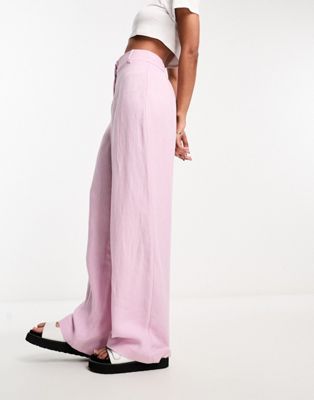River Island tailored wide leg dad trouser in pink