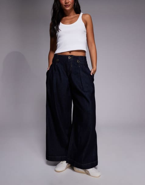 River Island tailored wide leg  jeans in navy 