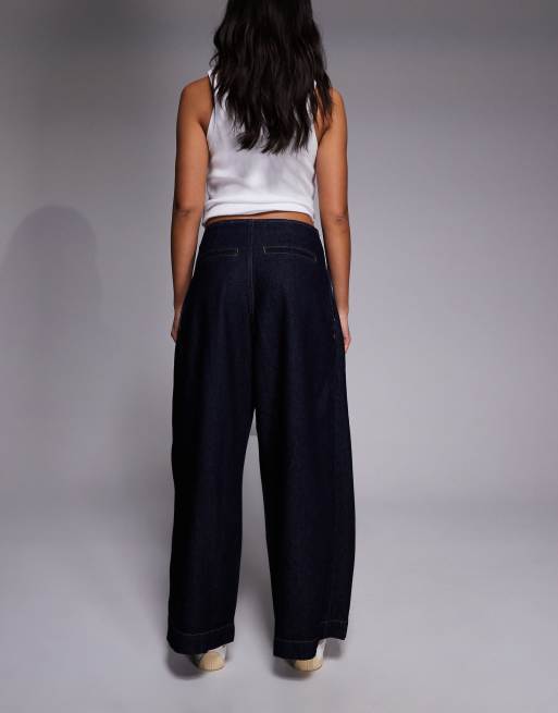 River Island tailored wide leg  jeans in navy , 3 of 5