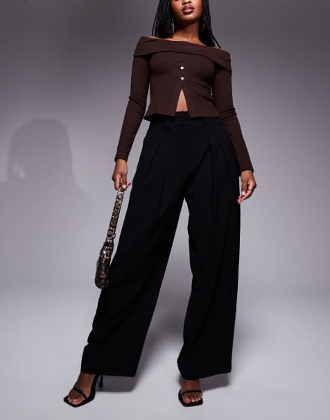 River Island tailored wide leg pants in black - view 1