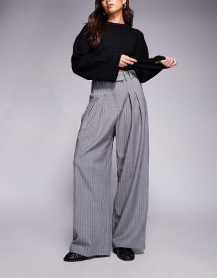 River Island Tailored Wide Leg Pants In Gray