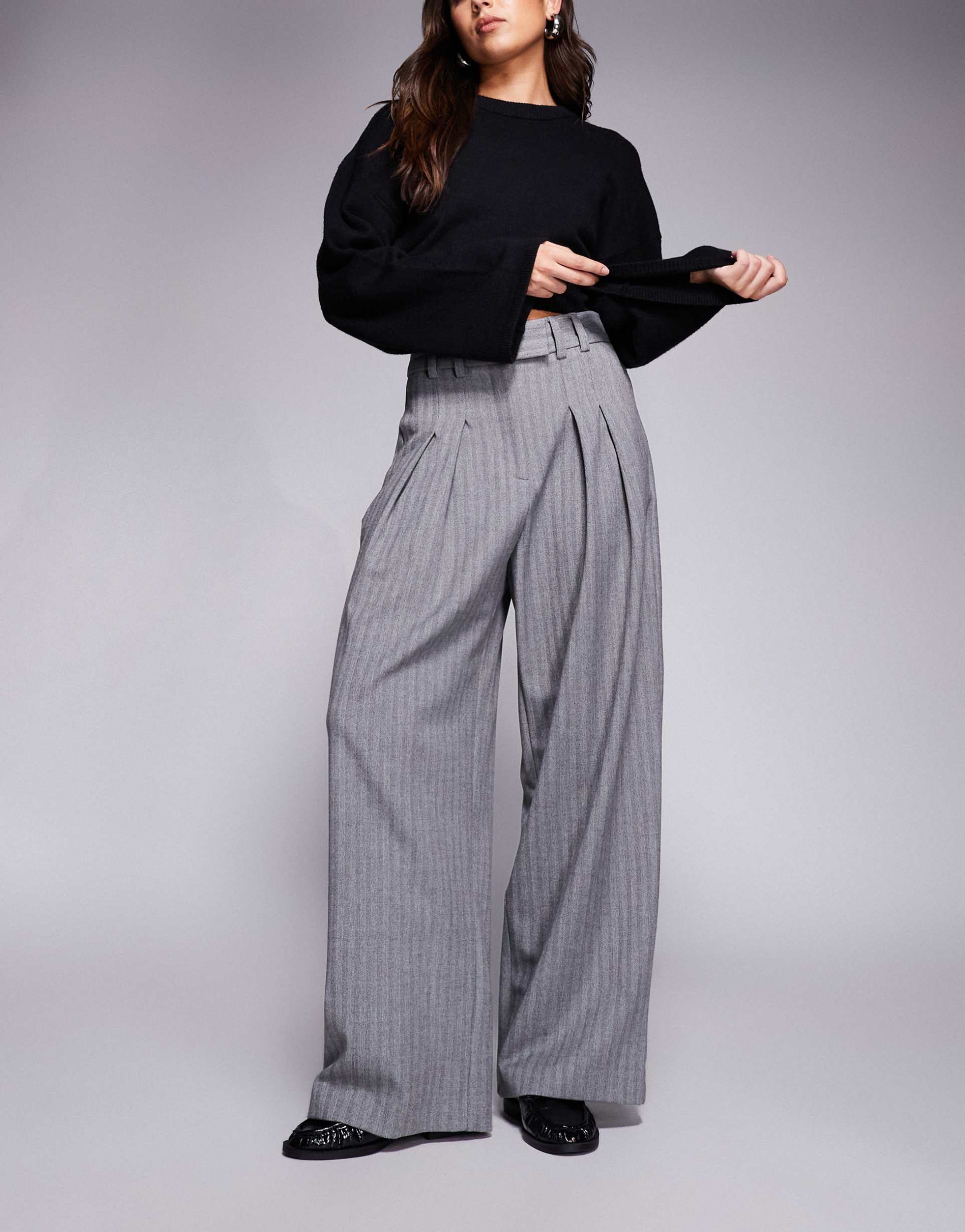 river island tailored wide leg pants in black