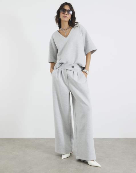 River Island Tailored wide leg trousers in grey - marl