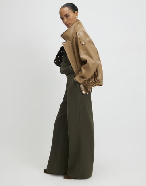 River Island Tailored wide leg trousers in khaki