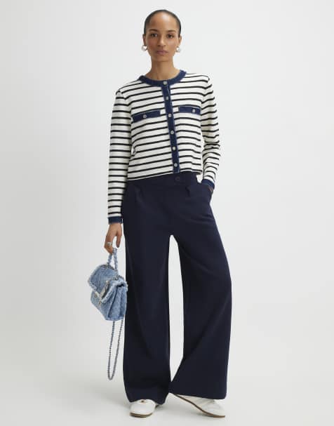 River Island Tailored wide leg trousers in navy