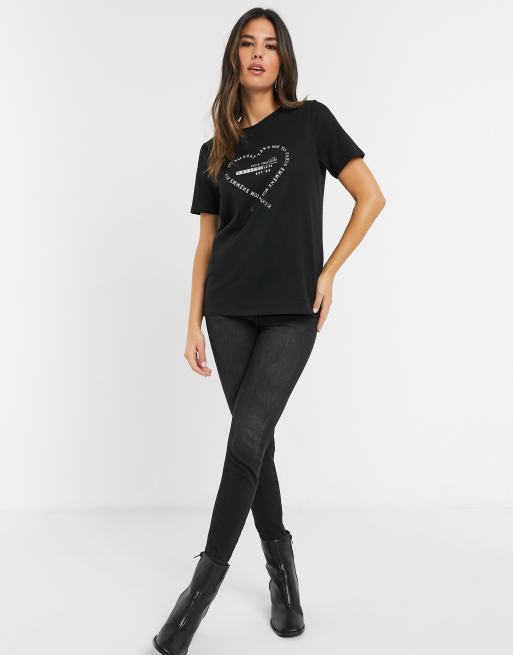 River Island take me to paris foil slogan t-shirt in black