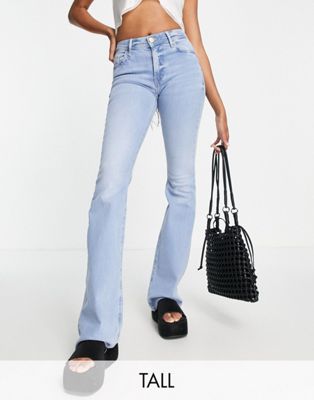 River Island Tall Amelie mid rise flare jean in light blue - ASOS Price Checker