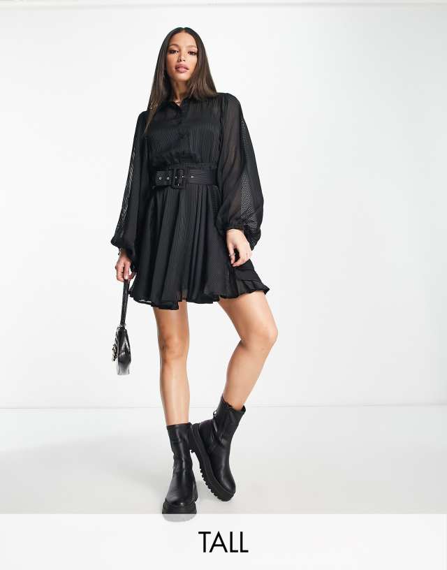 River Island Tall - batwing shirt mini dress in black