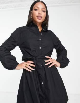 River Island Tall belted mini shirt dress in black | ASOS
