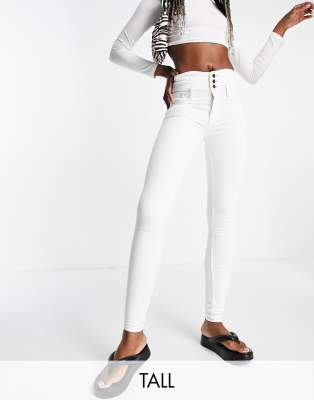 River Island Tall button front high rise skinny jeans in white