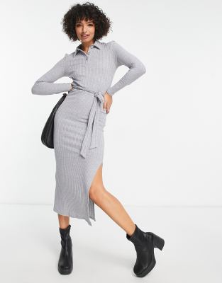 river island grey ribbed dress