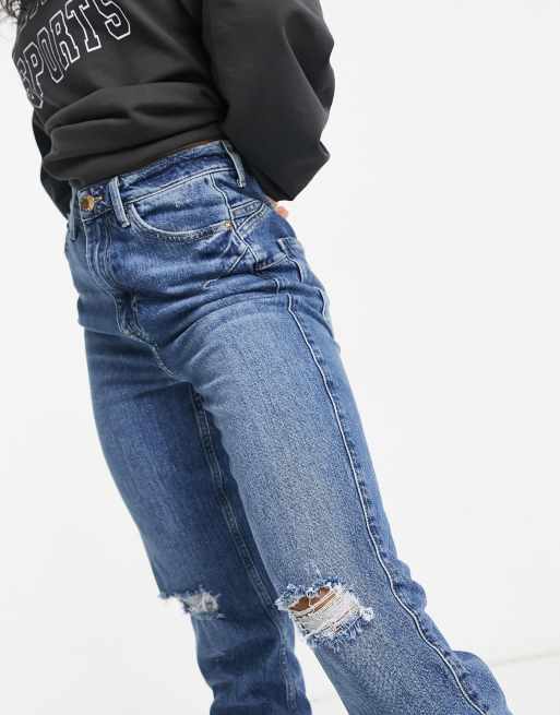 River Island Tall - Carrie - Mom jeans effetto invecchiato blu medio, 3 di 4