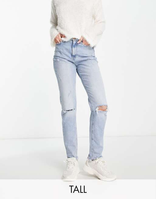 River Island Tall distressed straight leg jean in medium blue
