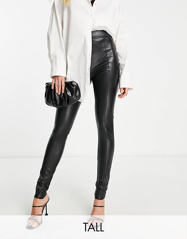 River Island Tall - faux leather zip detail legging in black