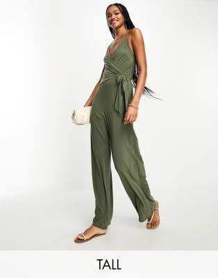 River Island Tall - Gewickelter Jumpsuit in Grün