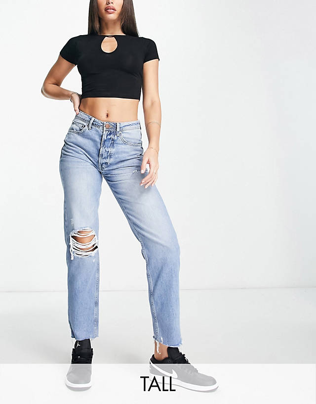 River Island Tall - high rise ripped jeans in light blue