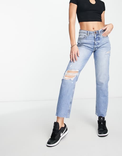 Tall Light Wash Long Ripped Straight Leg Jeans