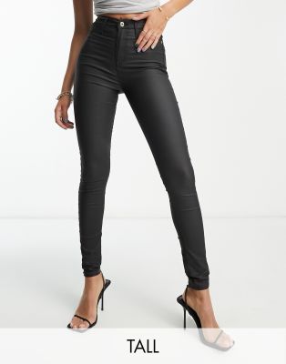 River Island Tall high rise skinny coated jean in black