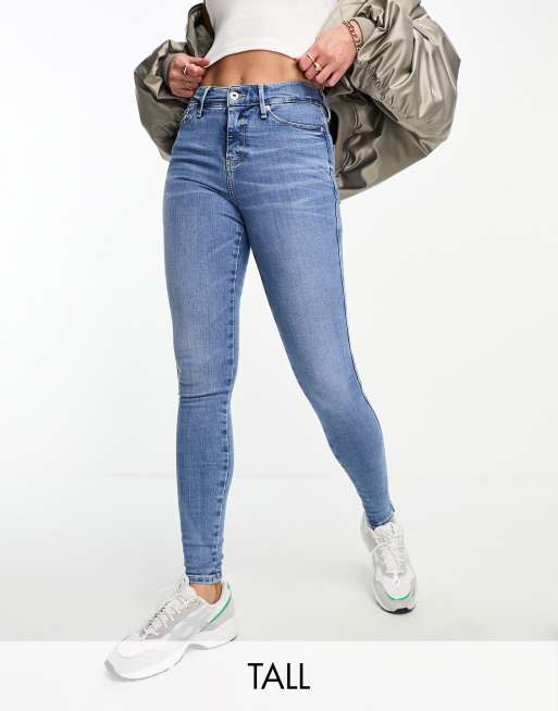 River Island Tall high rise skinny jeans in blue medium denim