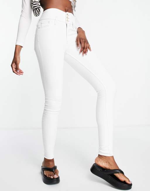 Jupe Jean River Island Femme – Coupe A-line, Boutonnée Devant, Taille UK 6, Occasion En Très Bon état