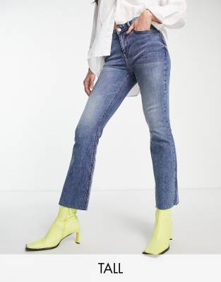 River Island Tall kick flare jean in medium denim-Blue