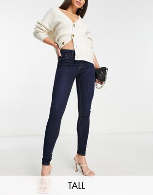 River Island Tall Molly mid rise skinny jeans in dark wash blue