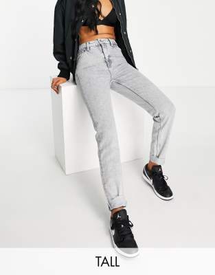 River Island Tall - Mom-Jeans in Grau mit hohem Bund