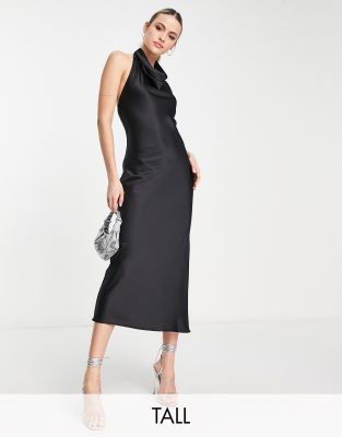 River Island Tall - Neckholderkleid in Schwarz mit Ketten-Detail