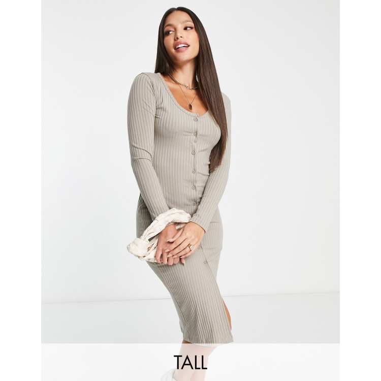 Khaki Thick Rib Ruched Side Bodycon Dress