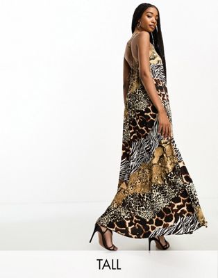 River Island Tall maxi slip dress in mixed animal print - ASOS Price Checker