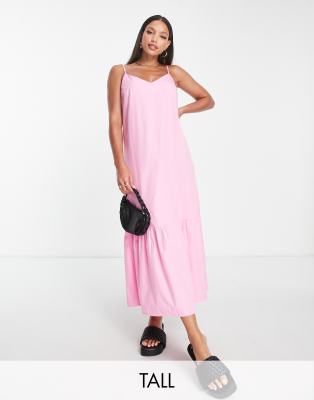 River Island Tall tiered maxi slip dress in bright pink - ASOS Price Checker