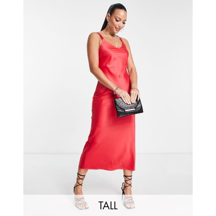 River island slip dress store with cowl neck in red