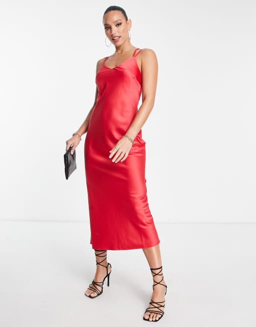 River Island Tall satin cowl neck midi dress in red