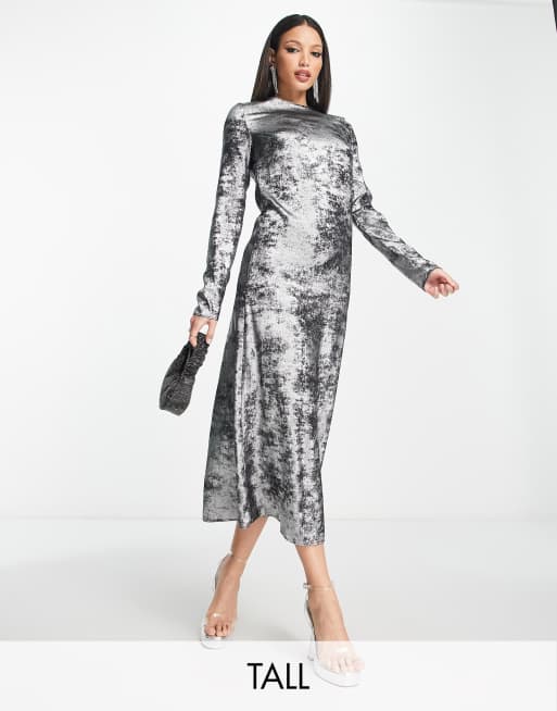 Silver satin midi store dress