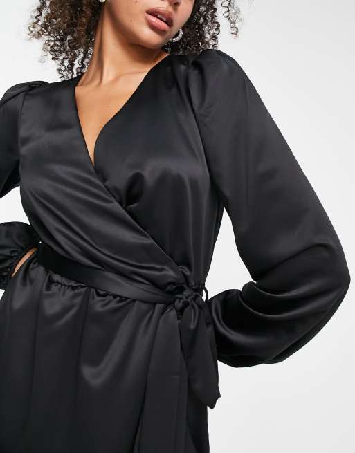 River Island Satin Wrap Mini Dress In Black, 45% OFF