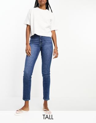 River Island Tall - Schmal geschnittene Jeans in mittelblauer Waschung