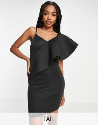 River Island Tall scuba frill detail mini dress in black