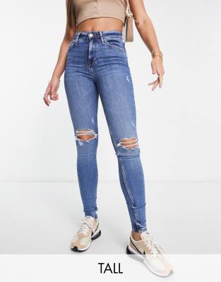 River Island Tall - Skinny-Jeans in Blau mit hohem Bund