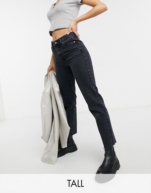 River Island Tall straight cut crop denim jeans in washed black